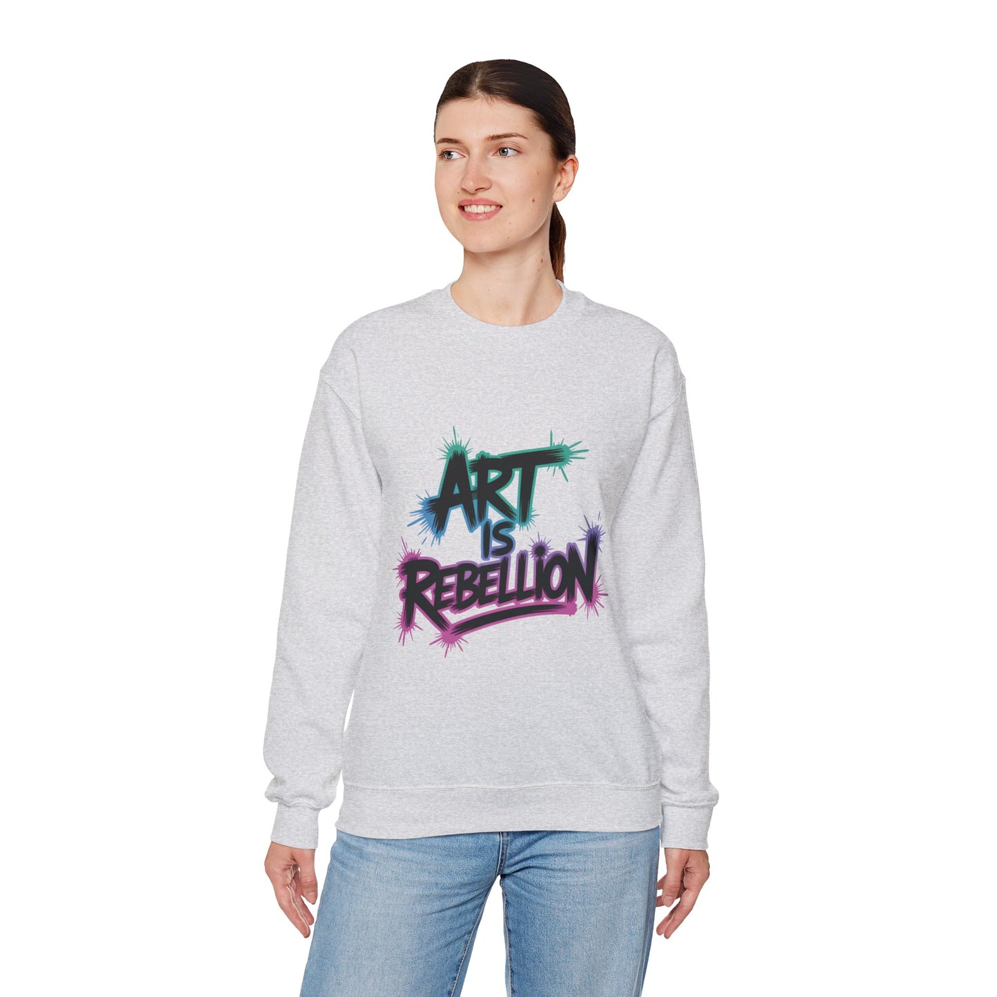Art Is Rebellion Women's Sweatshirt, Graffiti Graphic Pullover, Bold Rebel Street Art Statement Top, Heavy Blend™ Crewneck Sweatshirt