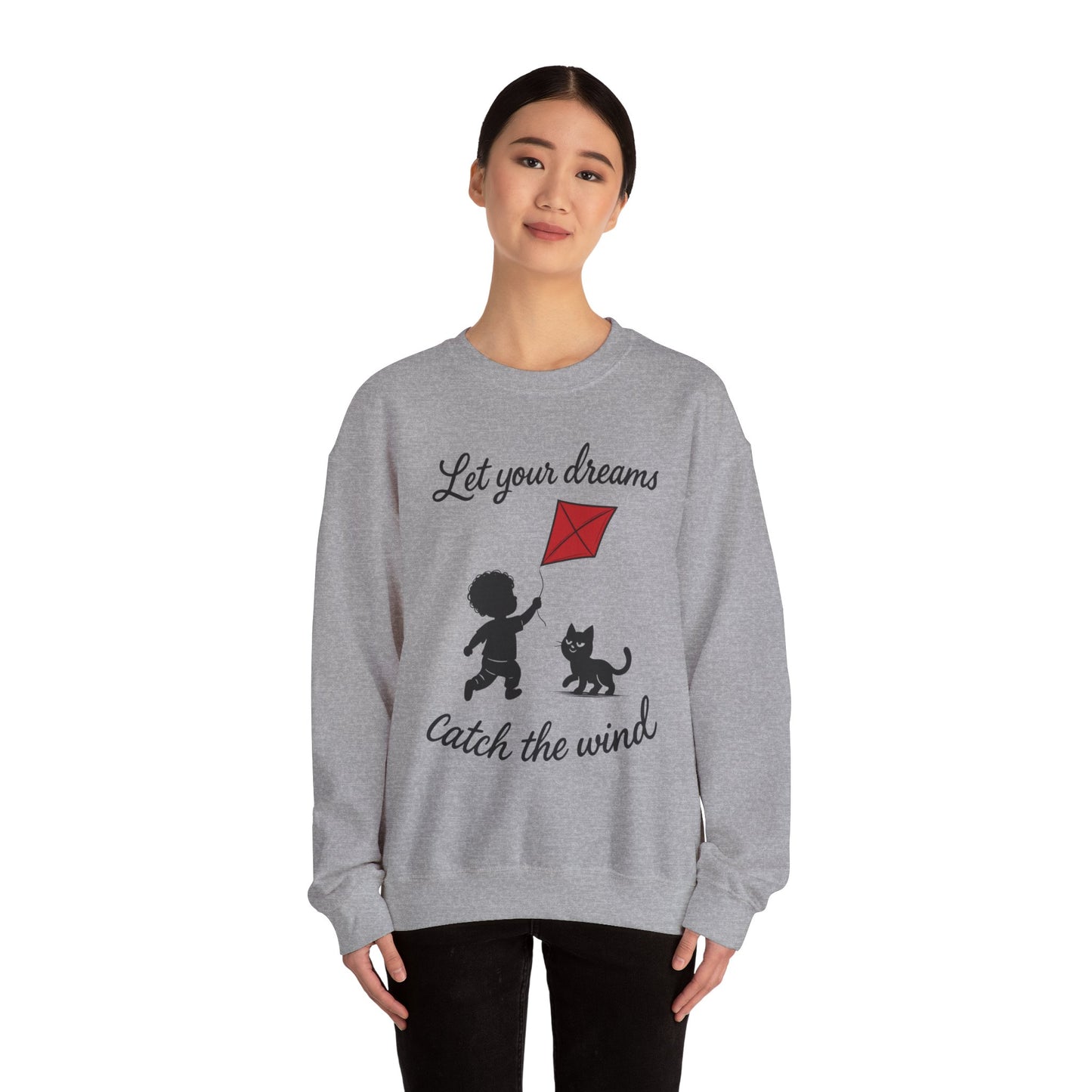 Dream Big Womens Crewneck Sweatshirt, Inspirational Gift, Cozy Lounge Wear, Cat Lover's Apparel, Kid's Motivation Sweatshirt