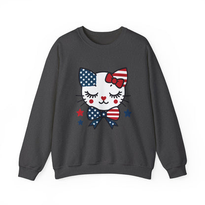 Cute Cat American Flag Sweatshirt, Women's Crewneck, Perfect for 4th of July, Women's Casual Wear, Cat Lovers Gifts