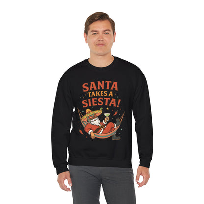 Santa Takes a Siesta Funny Christmas Sweatshirt for Men, Mexican Holiday Jumper