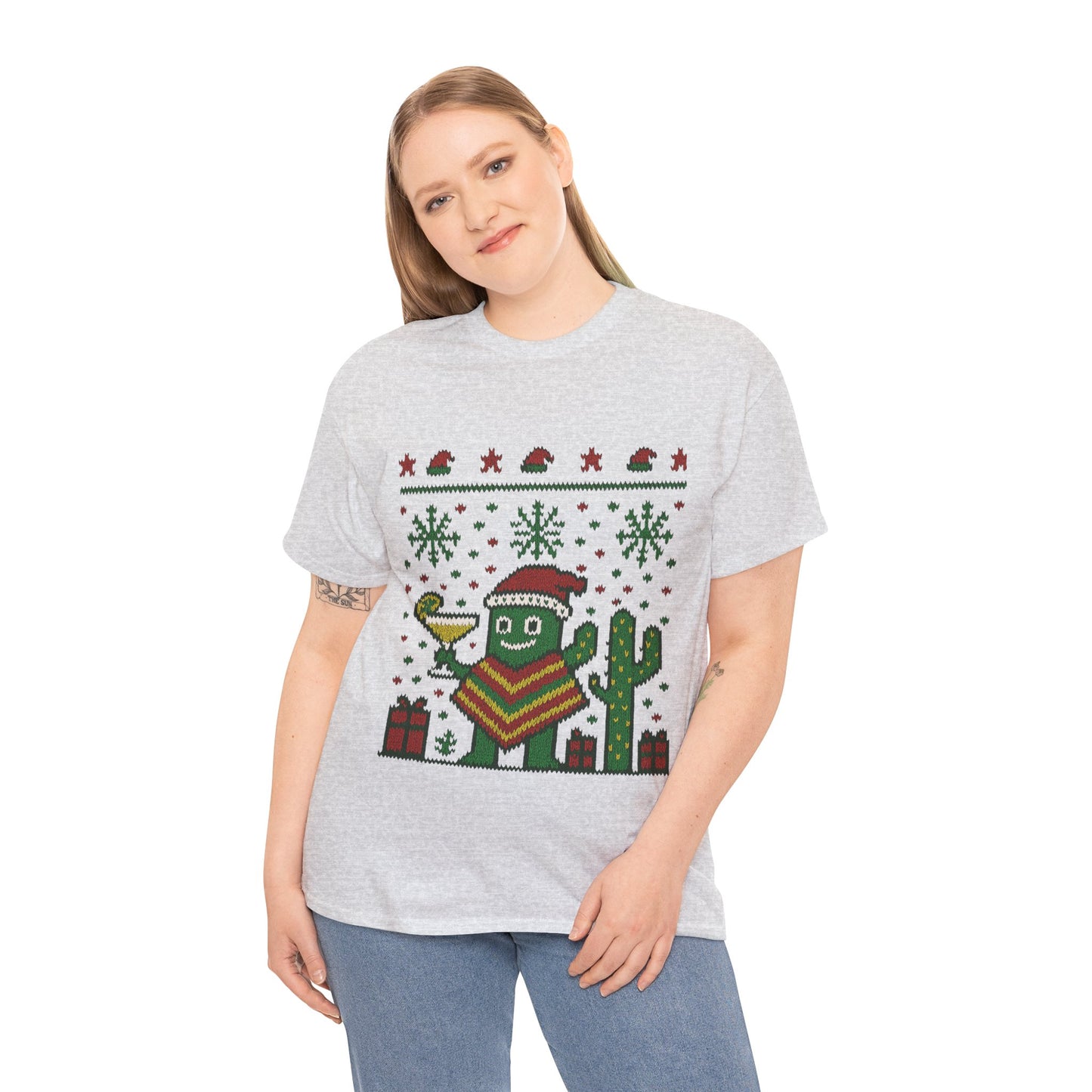 Festive Cactus Christmas Shirt, Funny Holiday Santa Hat Tee for Women, Women's Funny Xmas Shirt