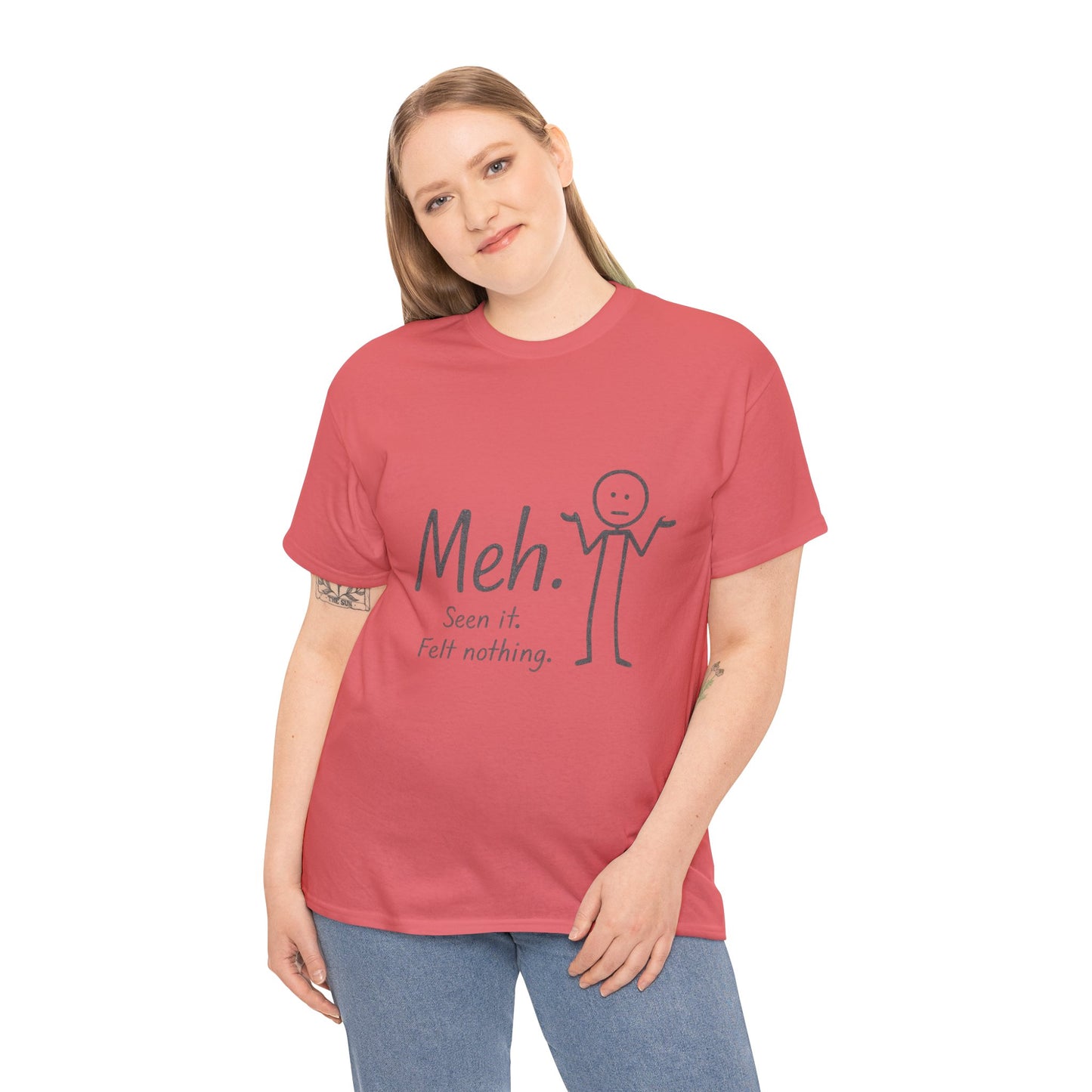 Funny Women's Heavy Cotton Tee, 'Meh' Graphic Shirt, Perfect Gift for Sarcastic Friends, Casual Wear, Birthdays, Everyday Humor, Comfy Tee