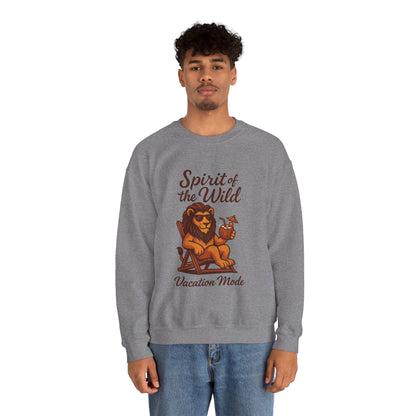 Spirit of the Wild Lion Mens Sweatshirt - Vacation Mode Funny Relaxed Jungle King Pullover,  Fun Gift for Travelers