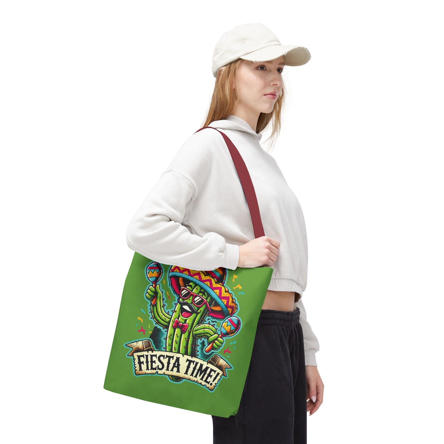 Fiesta Time Cactus Tote Bag, Funny Mexican Party Gift, Sombrero Maracas Print, Cinco de Mayo Bag, Summer Festival Tote, Beach Bag, Shopping