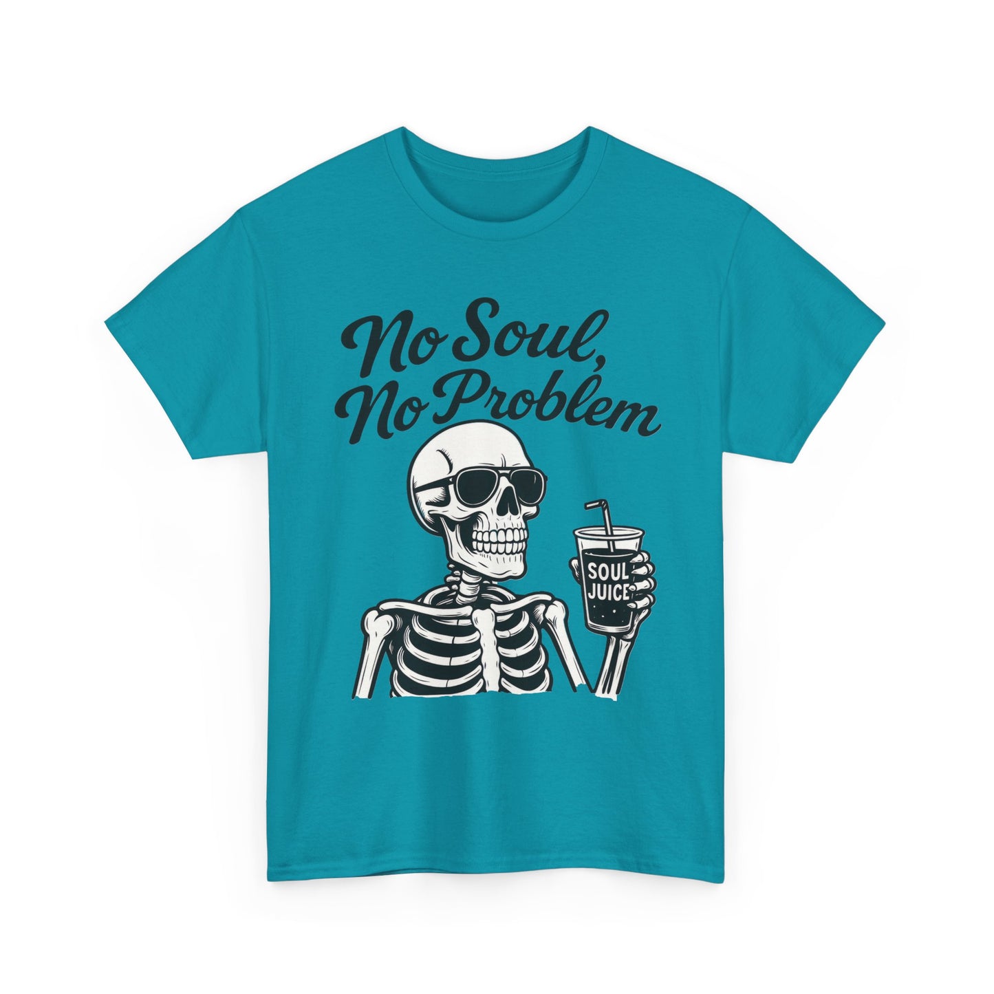 No Soul No Problem Skeleton T-Shirt for Men, Funny Gothic Skull Tee, Cool Spooky Halloween Shirt, Dark Humor Skeleton Graphic Top