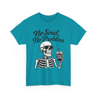 No Soul No Problem Skeleton T-Shirt for Men, Funny Gothic Skull Tee, Cool Spooky Halloween Shirt, Dark Humor Skeleton Graphic Top