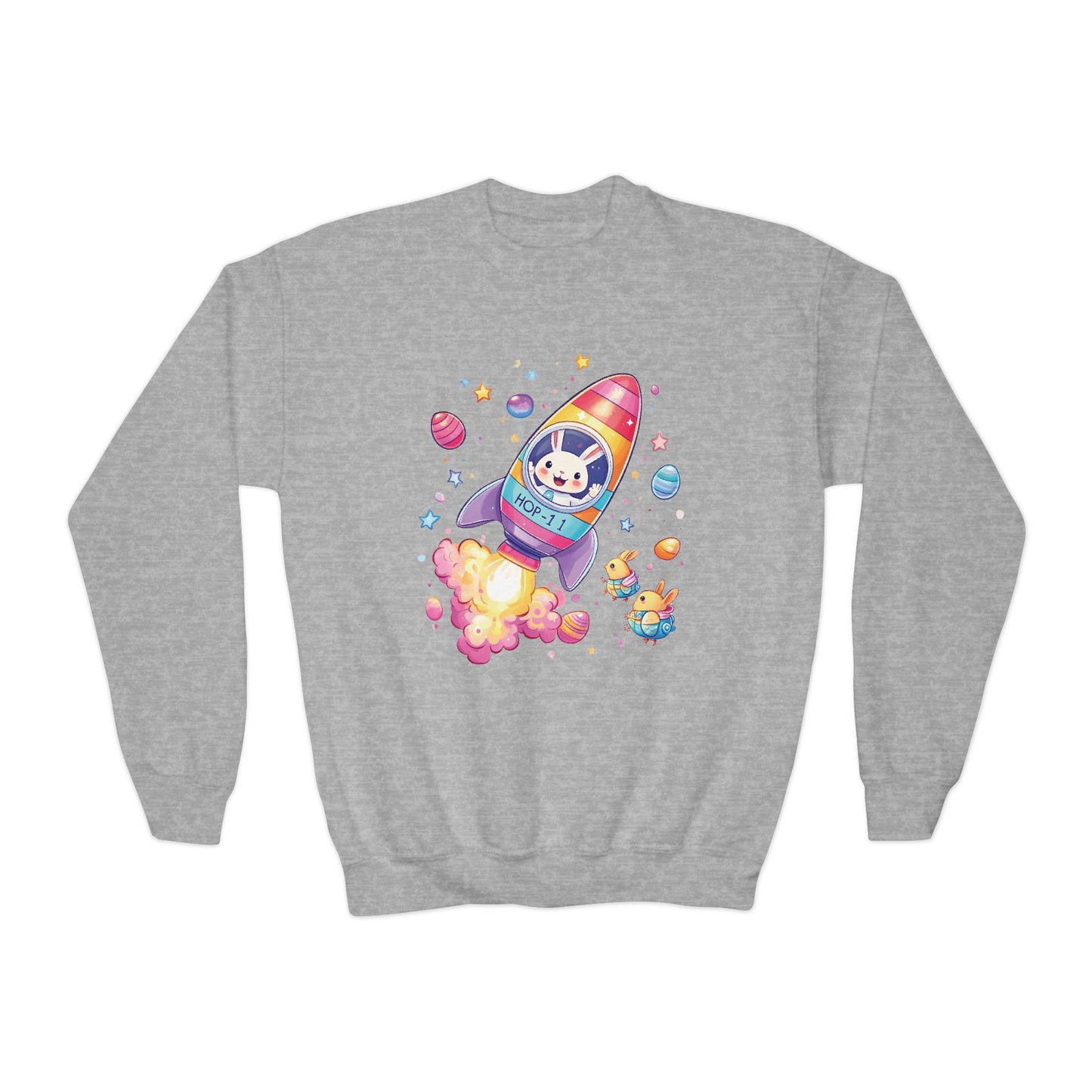 Astronaut Easter Bunny Youth Sweatshirt - Cute Rocket Bunny Design, Space Adventure Spring Shirt, Fun Holiday Gift for Kids