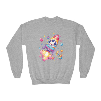 Astronaut Easter Bunny Youth Sweatshirt - Cute Rocket Bunny Design, Space Adventure Spring Shirt, Fun Holiday Gift for Kids