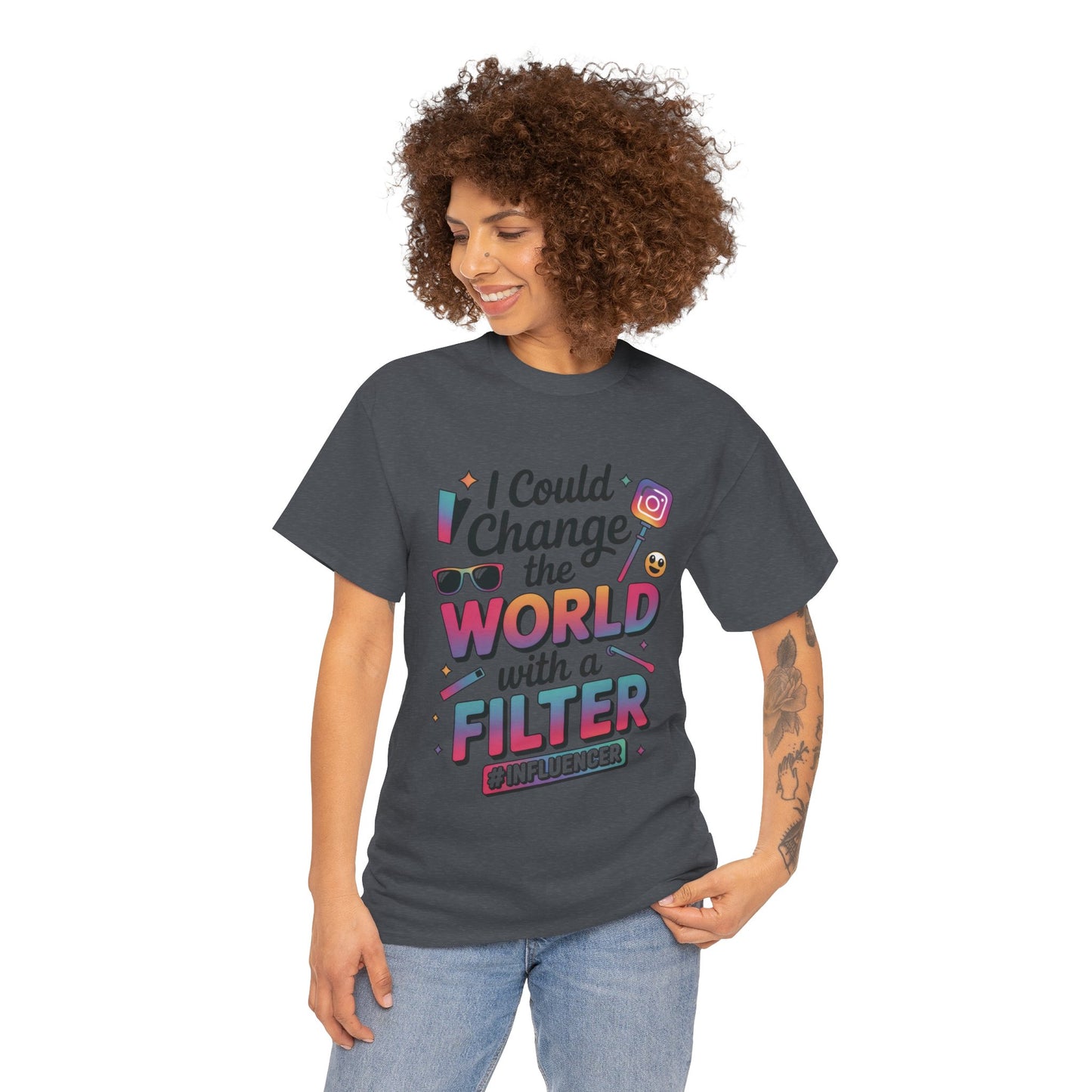 Womens Heavy Cotton Tee, Womens Influencer T-Shirt, Funny Social Media Graphic Tee, Cute Trendy Top