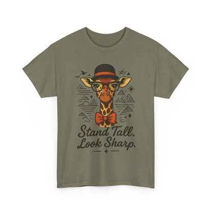 Hipster Giraffe T-Shirt with Hat and Glasses, Whimsical Giraffe Tee, Fun Gift, Cute Graphic Shirt, Unisex Heavy Cotton Tee