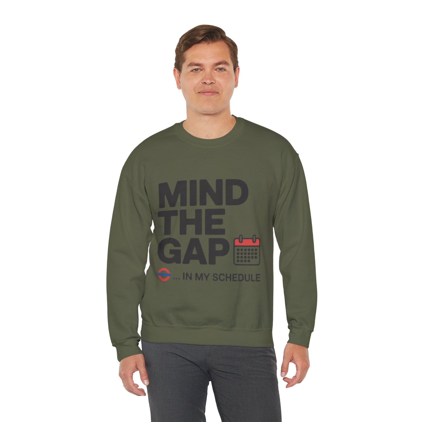 Funny Men's Sweatshirt, Mind The Gap Office Humor, London Underground Inspired Graphic Pullover