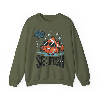 Unisex Heavy Blend™ Crewneck Sweatshirt, Mens Selfish Funny Fish Sweatshirt, Cute Selfie Pullover, Ocean Humor Top