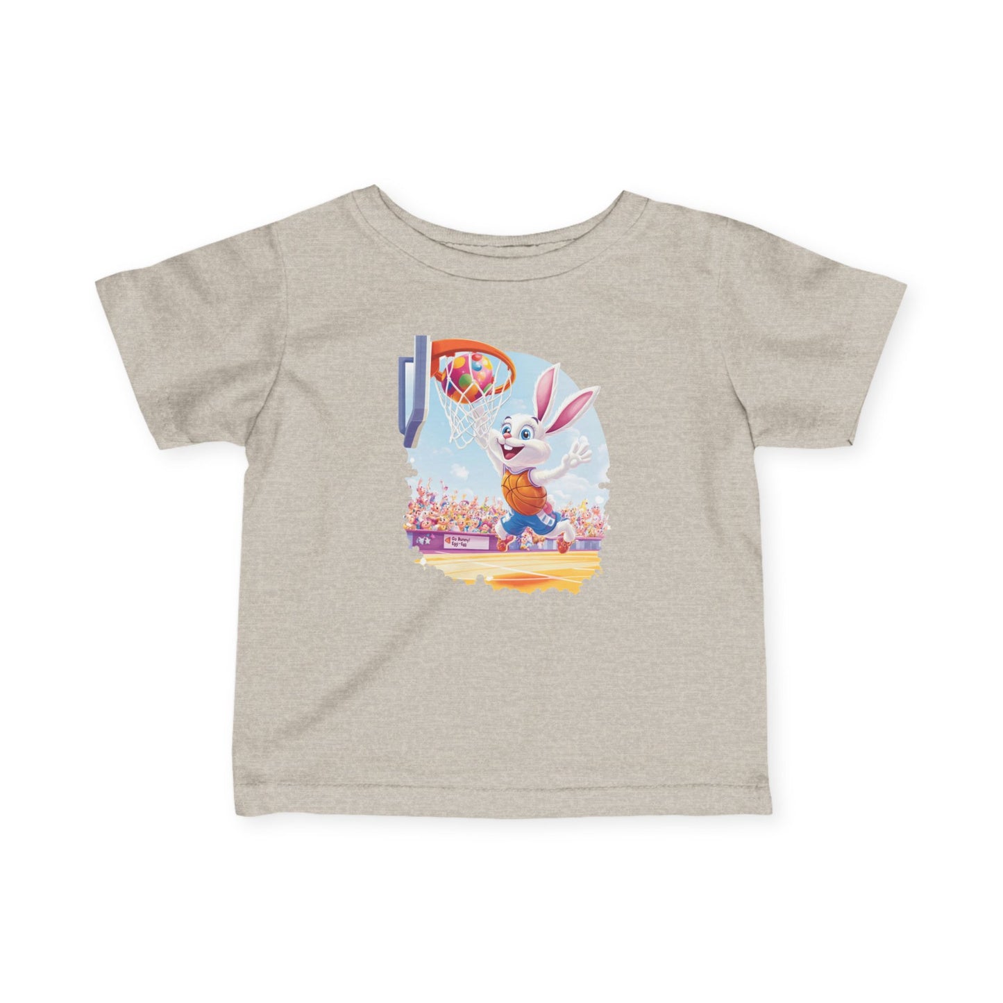 Easter Basketball Bunny Infant Tee - Cute Bunny Dunking Egg Ball, Fun Spring Sports Shirt for Babies 6-24 Months, Easter Gift Idea