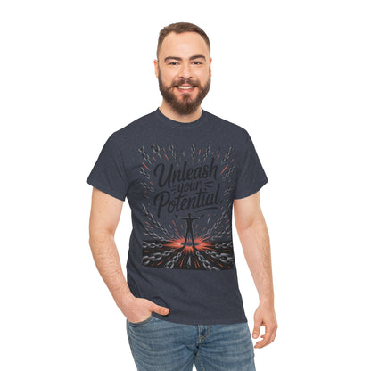 Inspiring Men's Heavy Cotton Tee, "Unleash Your Potential" Motivation Shirt, Gift for Graduates, Personal Growth Apparel, Casual Wear