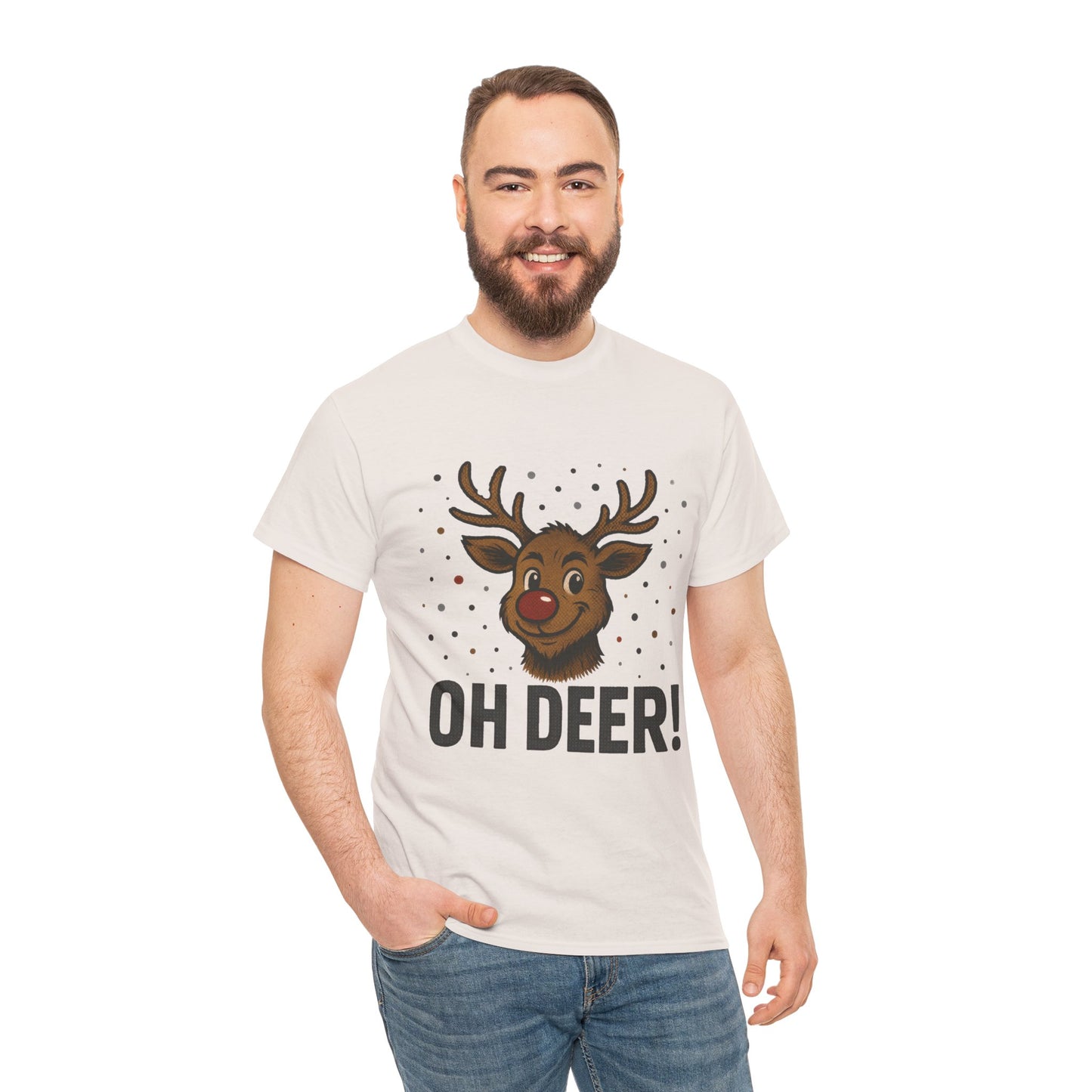 Men's Oh Deer Funny Christmas T-Shirt, Reindeer Holiday Graphic Tee