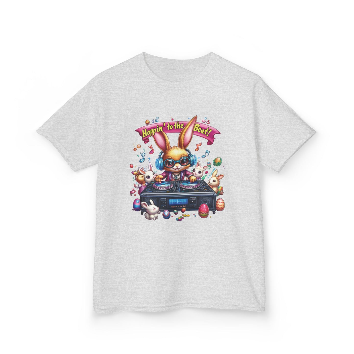 Kids Easter DJ Bunny T-Shirt Fun - Music Themed Spring Tee, Hoppin to the Beat Design, Colorful Holiday Shirt for Boys and Girls