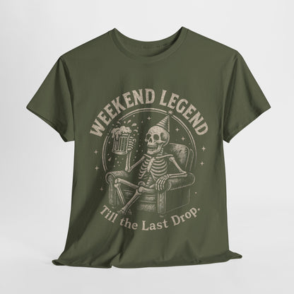 Weekend Legend Mens T-Shirt, Funny Skeleton Beer Tee, Till the Last Drop Party Shirt, Vintage Style Graphic Tee for Him, Halloween Apparel