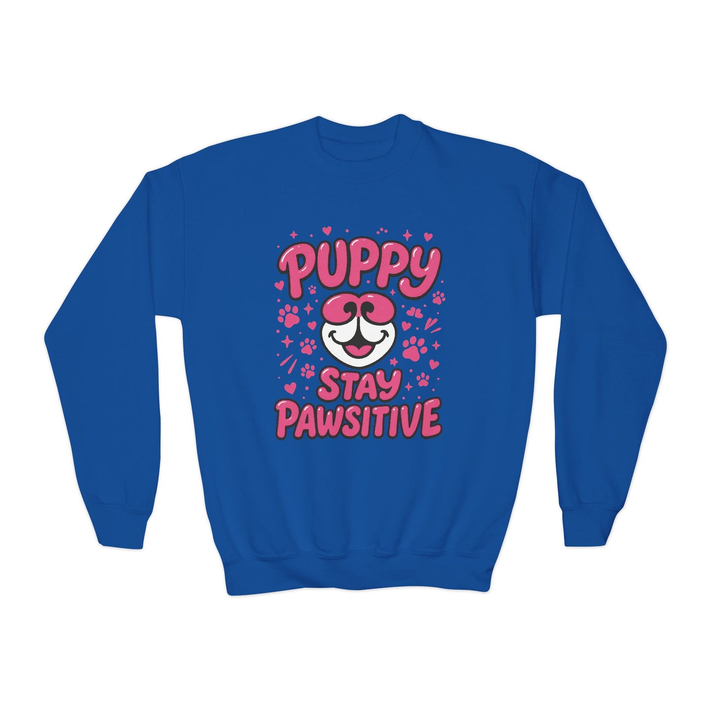 Youth Puppy Crewneck Sweatshirt - Stay Pawsitive Design, Cute Pet Apparel, Kids Sweatshirt, Animal Lover Gift, Cozy Winter Wear, Kids Gift