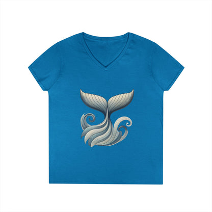 Whale Tail Ocean Wave Graphic V-Neck T-Shirt, Unisex Heavy Cotton Shirt for Sea Lovers, Ocean Lover Shirt, Summer Fashion Tee Gift