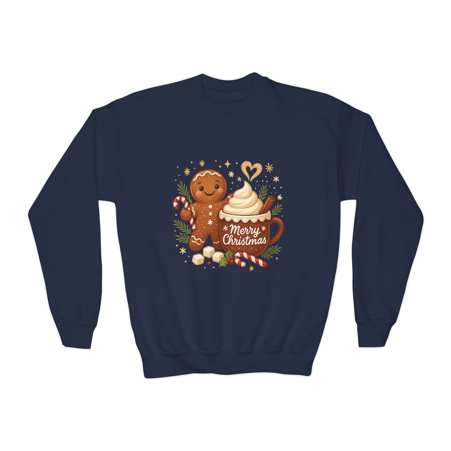 Gingerbread - Hot Cocoa Christmas Sweatshirt for Girls, Cozy Holiday Jumper, Youth Crewneck Sweatshirt