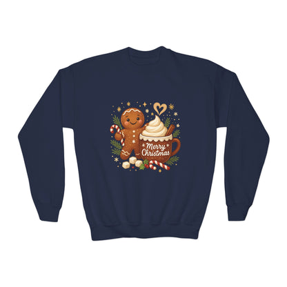Gingerbread - Hot Cocoa Christmas Sweatshirt for Girls, Cozy Holiday Jumper, Youth Crewneck Sweatshirt