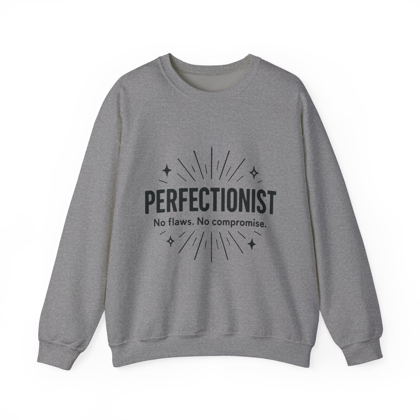 Men's Perfectionist Sweatshirt, Bold No Flaws No Compromise Design, Clean Look Funny Gift for Him, Minimal Black Graphic Pullover