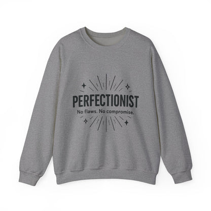 Men's Perfectionist Sweatshirt, Bold No Flaws No Compromise Design, Clean Look Funny Gift for Him, Minimal Black Graphic Pullover