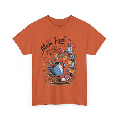 Mom Fuel Heavy Cotton Tee, Funny Coffee Lover T-Shirt, Gift for Moms, Mother's Day, Casual Wear, Pajama Top