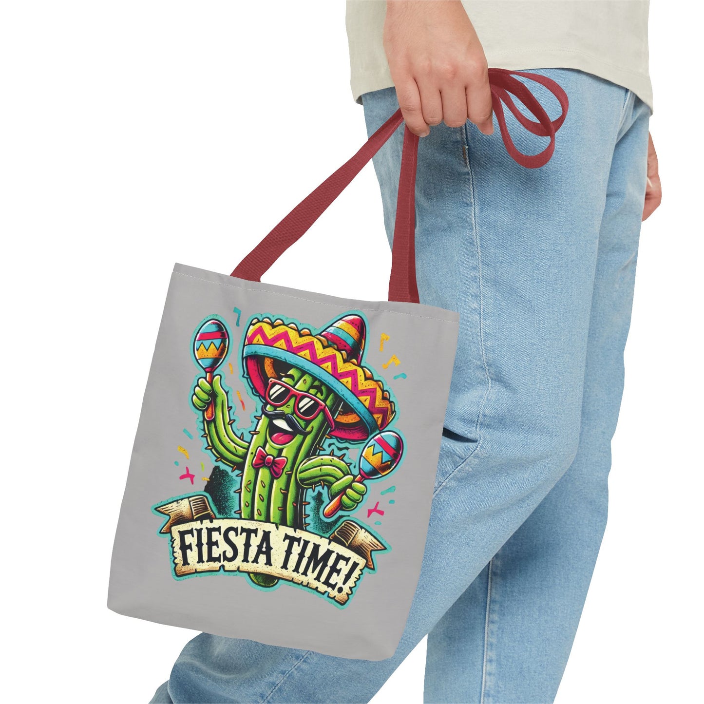 Fiesta Time Cactus Tote Bag, Funny Mexican Party Gift, Sombrero Maracas Print, Cinco de Mayo Bag, Summer Festival Tote, Beach Bag, Shopping