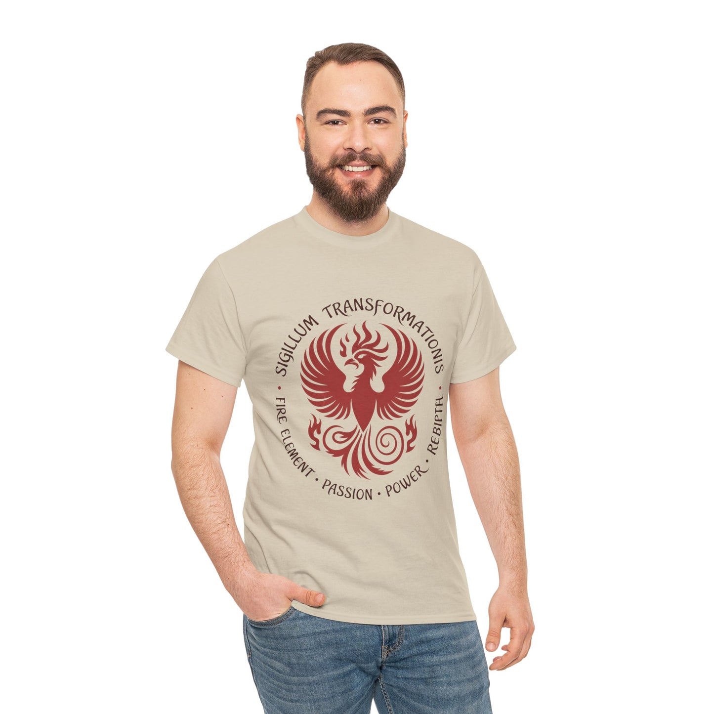 Phoenix Fire Element T-Shirt, Sigillum Transformationis Seal, Passion Power Rebirth Totem, Phoenix Symbol Unisex Tee, Spiritual Tee