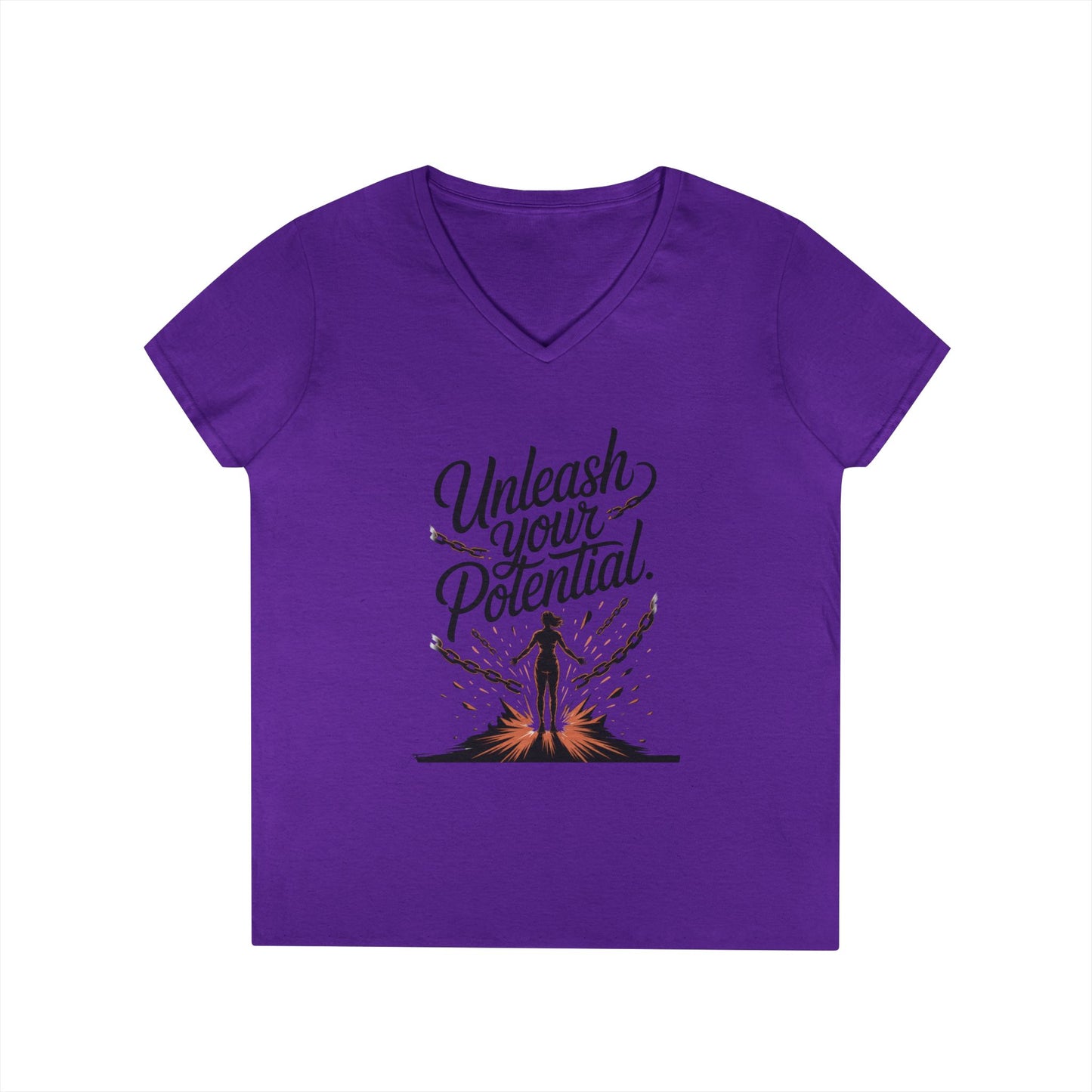 Empowering Ladies' V-Neck T-Shirt | Unleash Your Potential | Gift for Motivation, Birthday, Inspirational Wear, Positive Energy Top