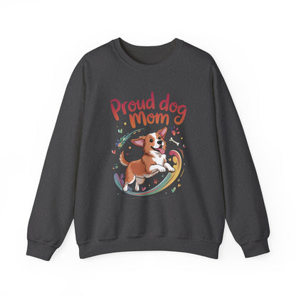 Proud Dog Mom Crewneck Sweatshirt, Pet Lover Gift, Dog Mom Apparel, Animal Lover Clothing, Gift for Dog Moms, Puppy Paw Rainbow Print