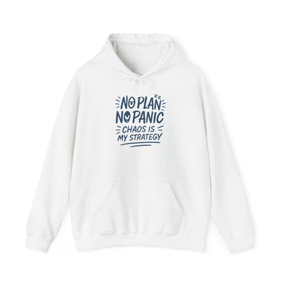 Funny Chaos Strategy Mens Hoodie, No Plan No Panic Quote Hoodie, Cozy Relaxed Fit Pullover, Humorous Gift for Him, Unisex Pullover