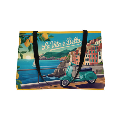 Vibrant Travel Weekender Tote Bag, Beach Bag, Shopping Tote, Summer Adventure Essential, Gift for Her, Italian Riviera themed beach tote bag