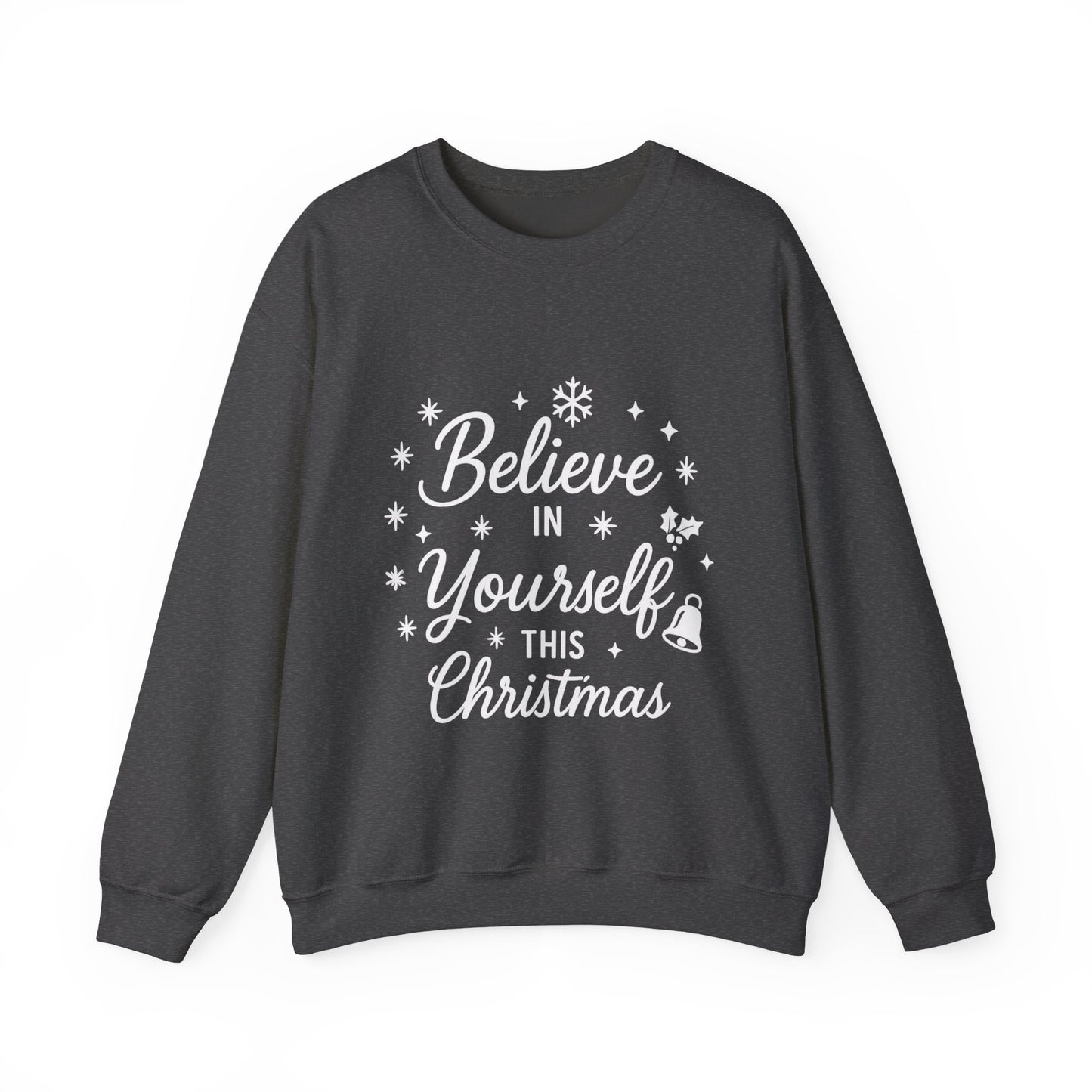 Women's Believe in the Magic Christmas Sweatshirt, Cozy Holiday Santa Hat Pullover, Women's Heavy Blend™ Crewneck Sweatshirt
