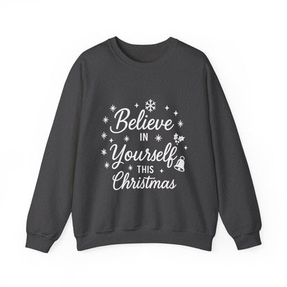 Women's Believe in the Magic Christmas Sweatshirt, Cozy Holiday Santa Hat Pullover, Women's Heavy Blend™ Crewneck Sweatshirt