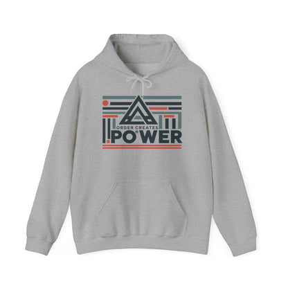 Men's Hoodie Order Creates Power, Geometric Minimal Motivational Graphic Pullover Hoodie, Mens Heavy Blend™ Hooded Sweatshirt
