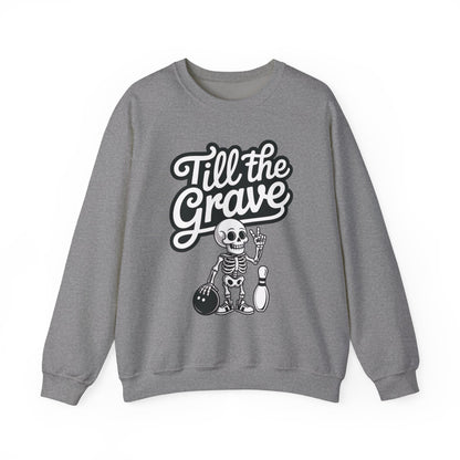 Funny Skeleton Bowling Sweatshirt, Womens Crewneck, Halloween Gift, Casual Wear, Till the Grave Sweatshirt, Bowling Lover Apparel