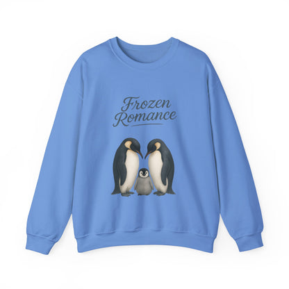 Womens Heavy Blend™ Crewneck Sweatshirt, Womens Frozen Romance Penguin Sweatshirt, Cute Animal Pullover, Romantic Graphic Top
