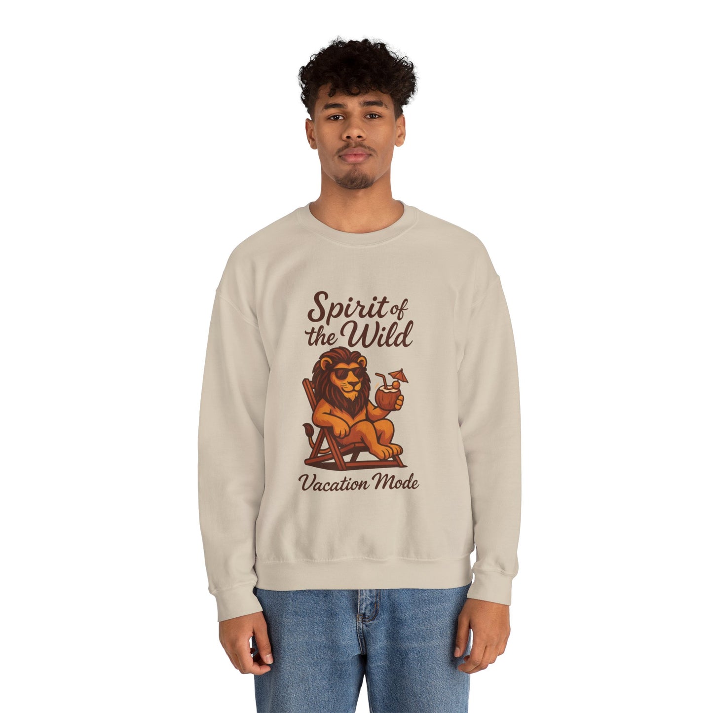 Spirit of the Wild Lion Mens Sweatshirt - Vacation Mode Funny Relaxed Jungle King Pullover,  Fun Gift for Travelers