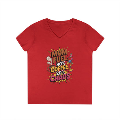 Mom Fuel V-Neck T-Shirt, Funny Gift for Moms, Coffee Lovers, Mother's Day, Everyday Humor, Tired Mom Life Tee, Coffee Loving Moms