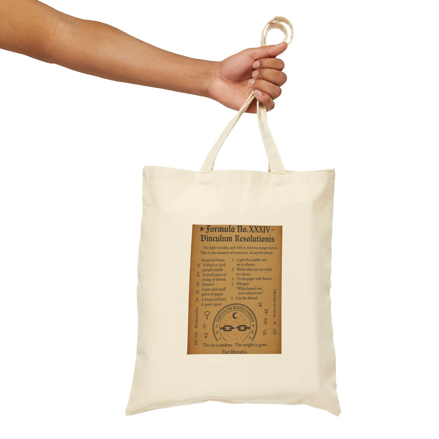 Ancient Grimoire Style Tote Bag, Last Quarter Moon Spell, Letting Go Ritual, Boho Style Tote, Natural Canvas Bag, Unique Gift