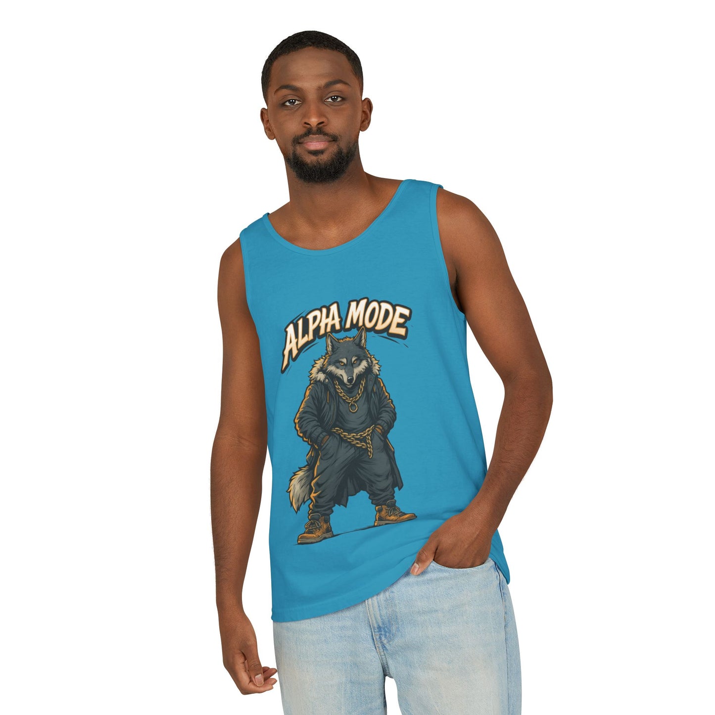 Alpha Mode Wolf Tank Top, Mens Hip Hop Gym Tank, Cool Streetwear Muscle Tank, Savage Wolf Graphic Top, Alpha Male Workout Shirt, Beachwear