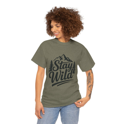 Stay Wild Adventure Tee, Unisex Heavy Cotton Tee for Nature Lovers, Camping, Hiking, Gifts for Outdoorsy Friends, Nature Graphic Tee