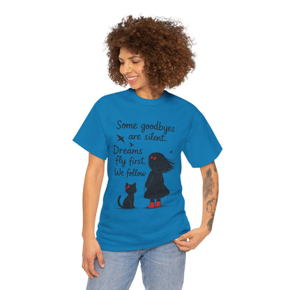 Emotional Hand Drawn Womens T-Shirt, Minimalist Red Dress Girl and Cat Graphic Tee, Cat Lover Gift