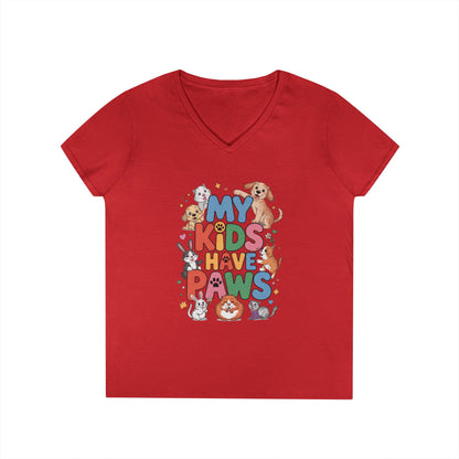 My Kids Have Paws V-Neck T-Shirt, Pet Lover Gift, Cute Animal Shirt, Cute Pet Mom Tee, Animal Parent T-Shirt,  Dog Cat Bunny Lover Gift