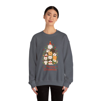 Women's Meowy Christmas Cat Sweatshirt, Cute Holiday Kitty Pullover
