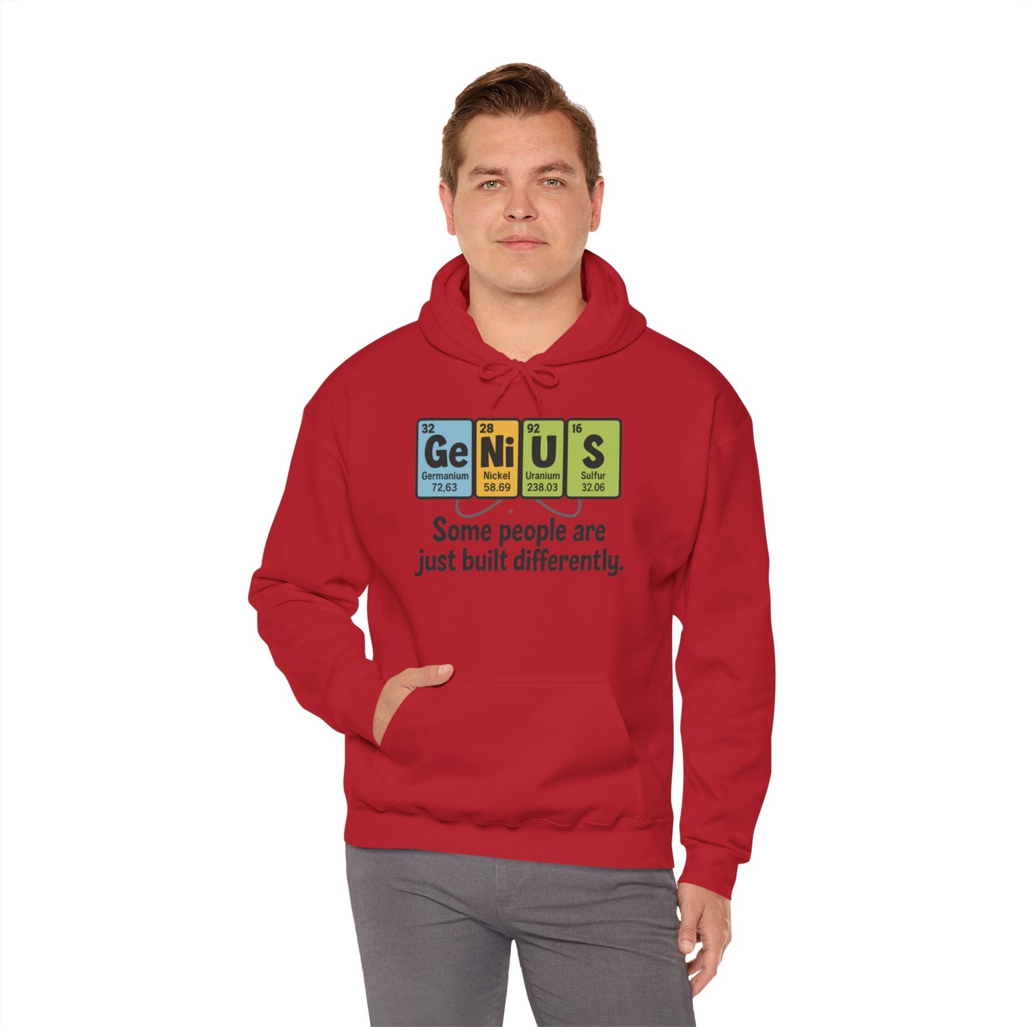 Funny Mens Genius Hoodie, Periodic Table Nerd Sweatshirt, Smart Science Pullover Gift for Him, Science Lover Apparel, Funny Hoodie