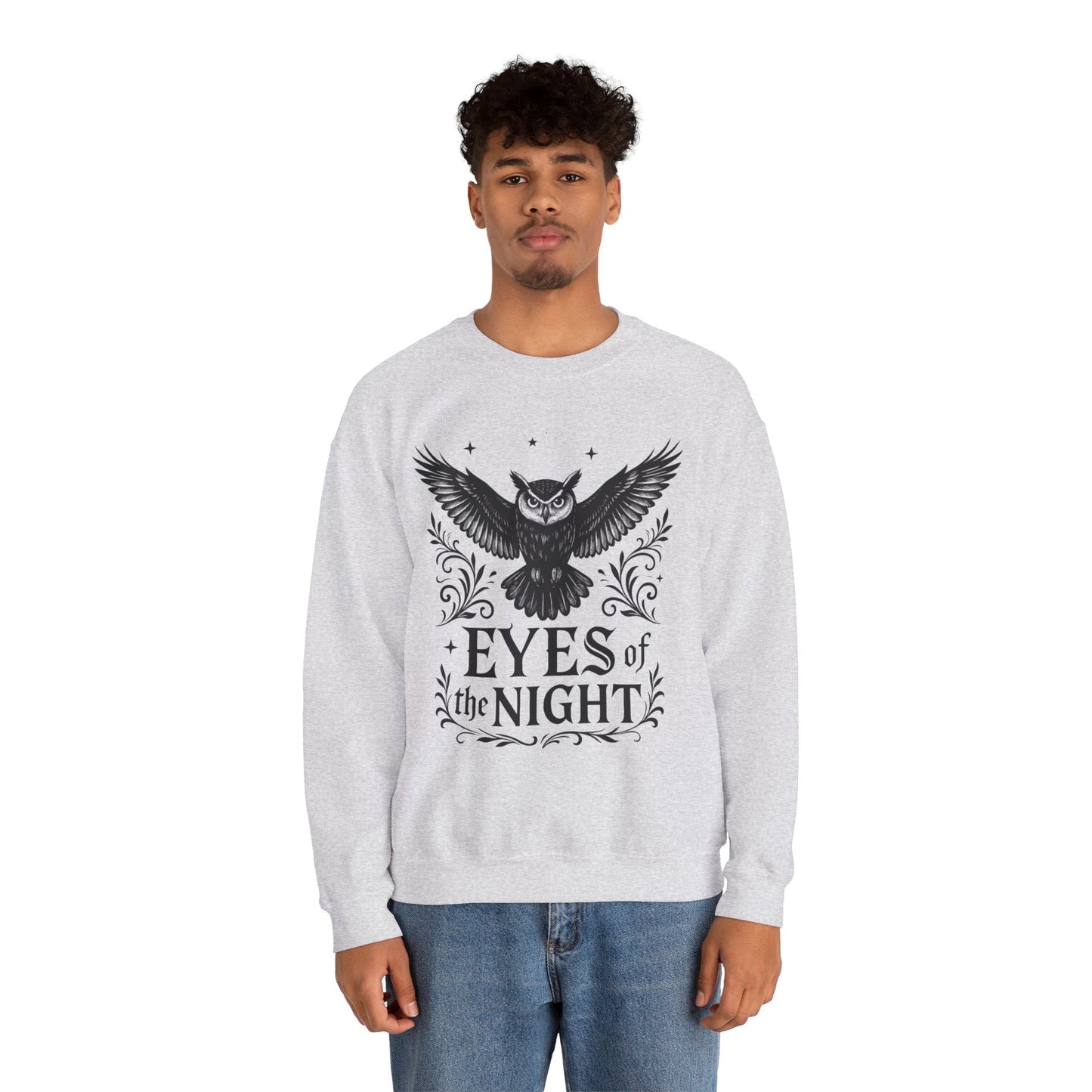 Eyes of the Night Owl Sweatshirt, Mens Dark Gothic Sweatshirt, Mysterious Owl Graphic Pullover, Forest Bird of Night Design, Halloween Gift
