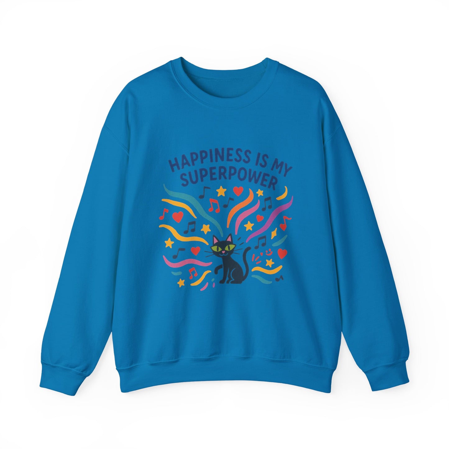 Playful Cat Crewneck Womens Sweatshirt, Happiness is My Superpower, Cozy Sweatshirt, Gift for Cat Lovers, Fun Casual Style, Unique Animal Design